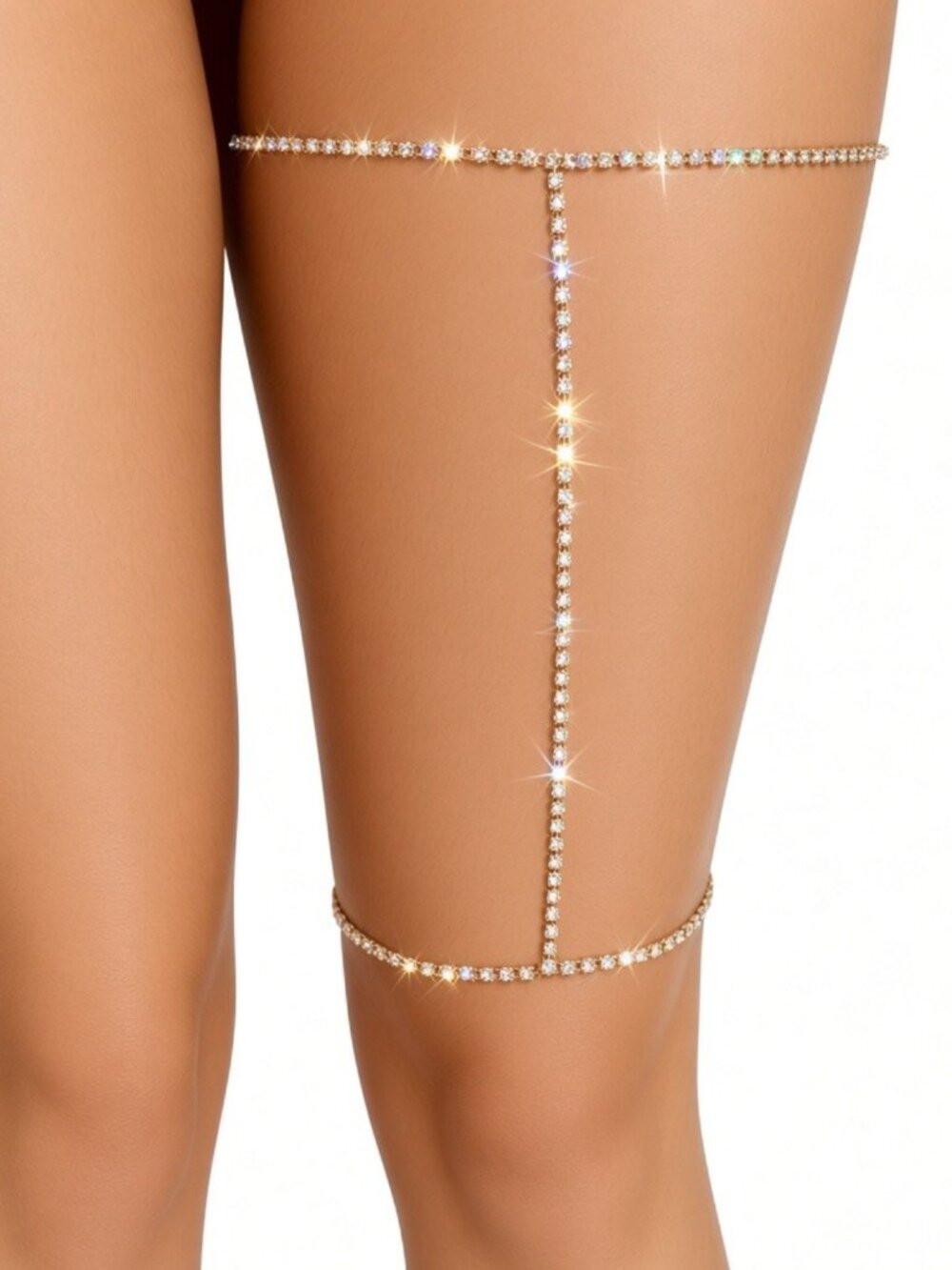 Silver Dual Wrap Rhinestone Thigh Chain Body Jewelry